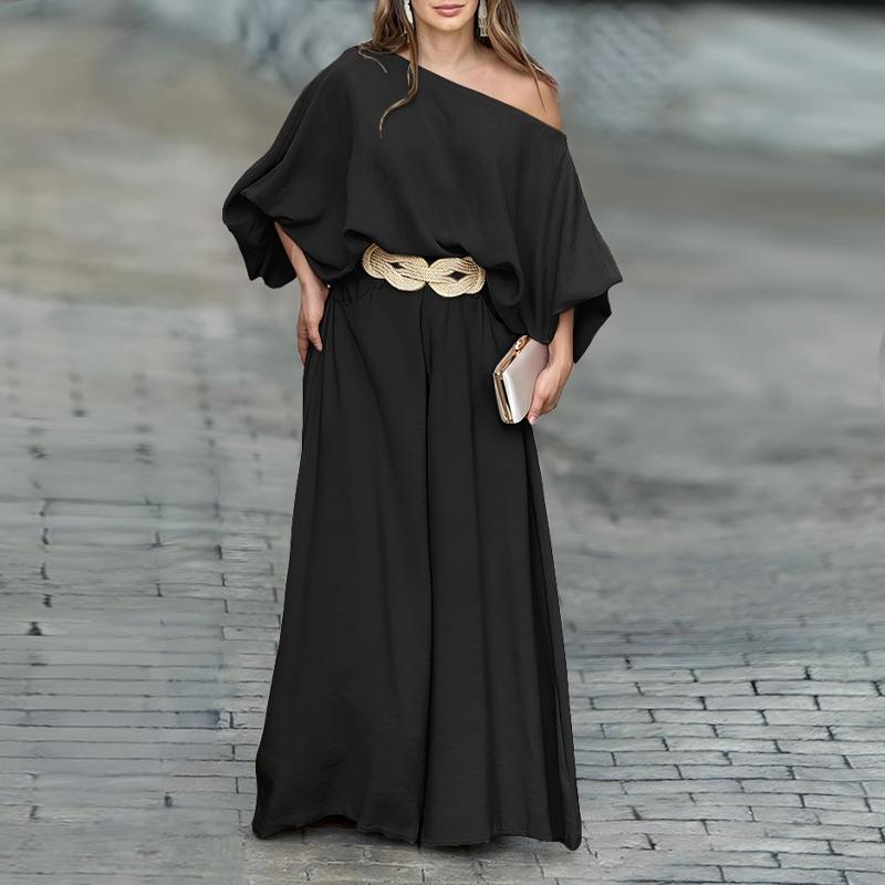 Off-Shoulder Draped Wide-Leg Ensemble