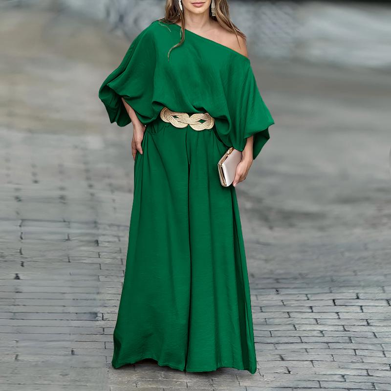 Off-Shoulder Draped Wide-Leg Ensemble