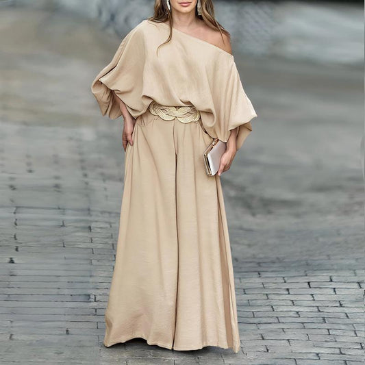 Off-Shoulder Draped Wide-Leg Ensemble